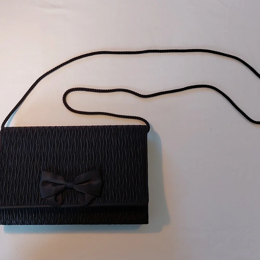 Vintage Carla Marchi Black Evening Clutch Bag with Cord Strap EUC